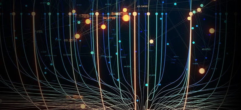 Apstraktna mreža s linijama i svijetlećim točkama podataka