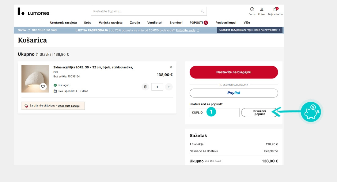 Primjer koda za popust Lumories