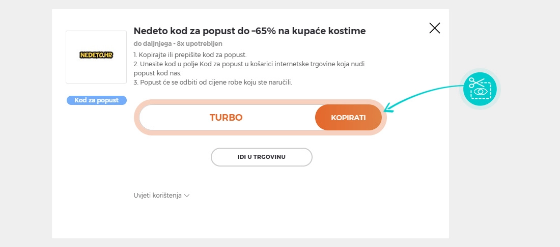 Upute za kopiranje koda za popust Nedeto