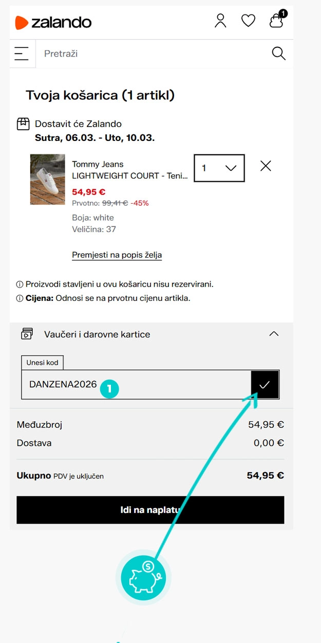 Upute kako primijeniti kod za popust u košarici internetske trgovine Zalando