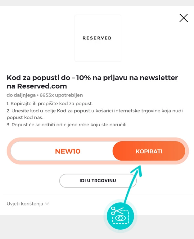 Upute za kopiranje koda za popust Reserved