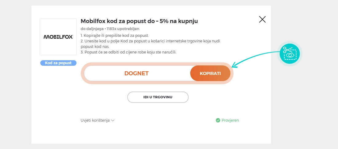 Upute za kopiranje koda za popust Mobilfox