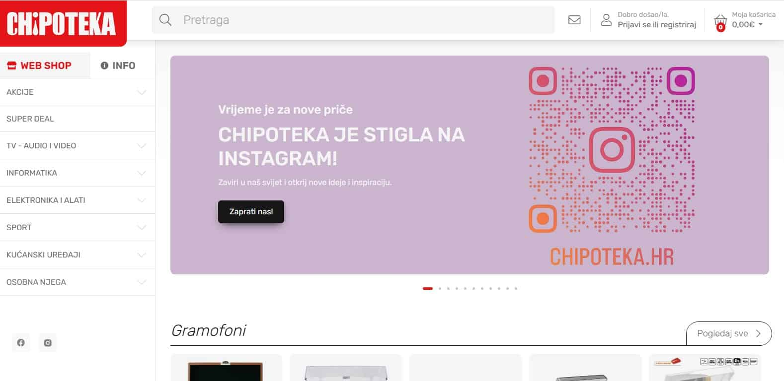 Naslovnica trgovine s Instagram QR kodom