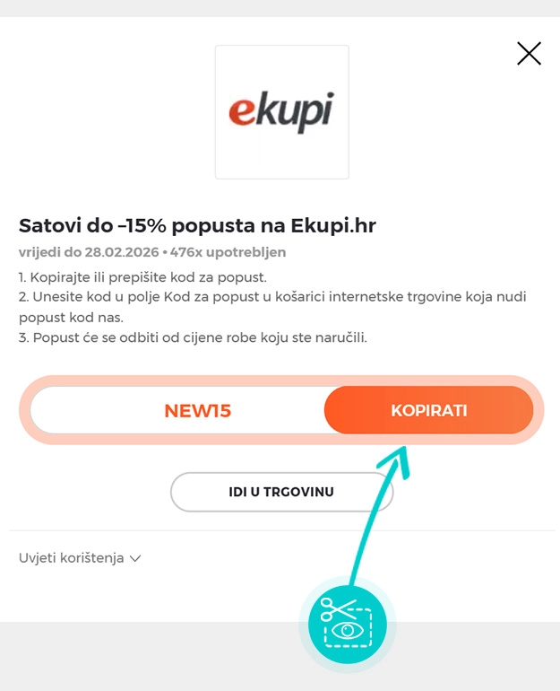 Upute za kopiranje koda za popust eKupi