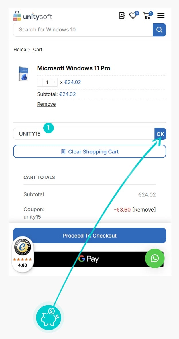 Upute kako primijeniti kod za popust u košarici internetske trgovine The Unity Soft