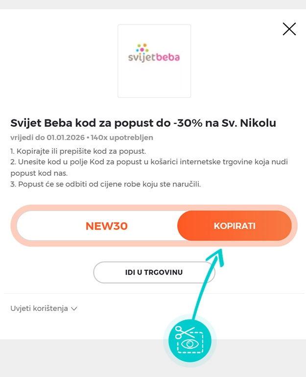 Upute za kopiranje koda za popust Svijet Beba
