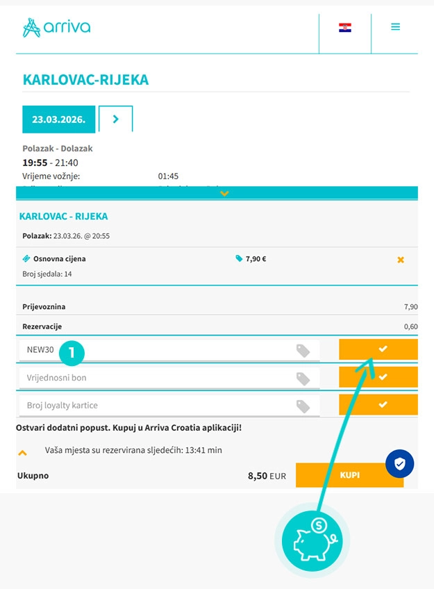 Upute kako primijeniti kod za popust u košarici internetske trgovine Arriva