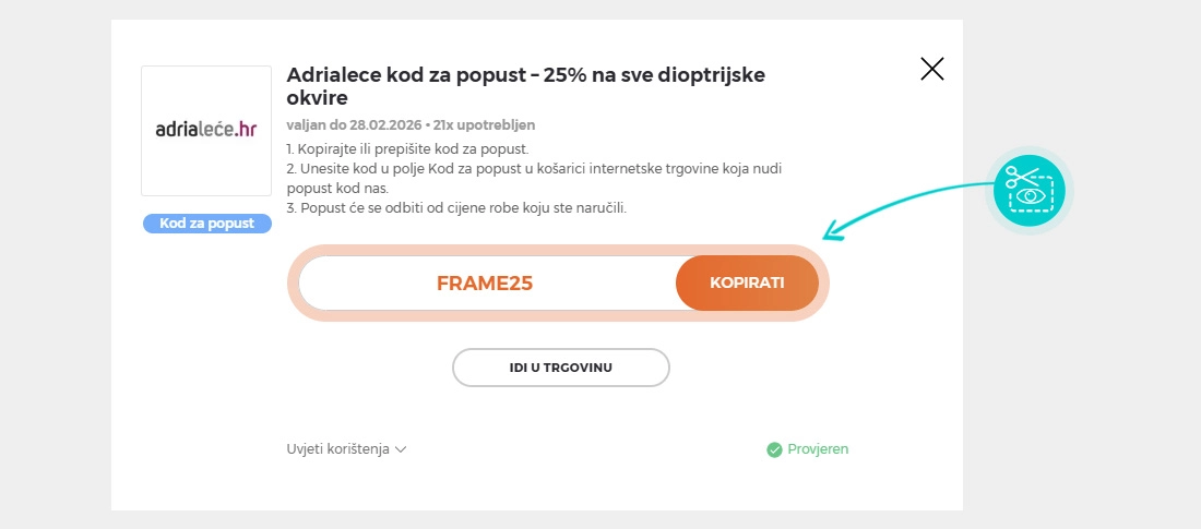 Upute za kopiranje koda za popust Adrialece