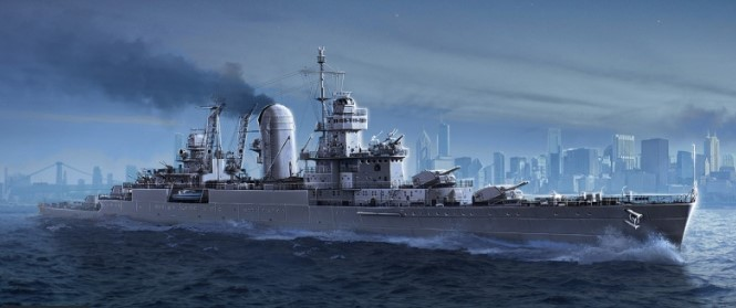 Ratni brod plovi ispred grada