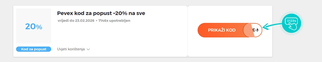 Primjer koda za popust Pevex
