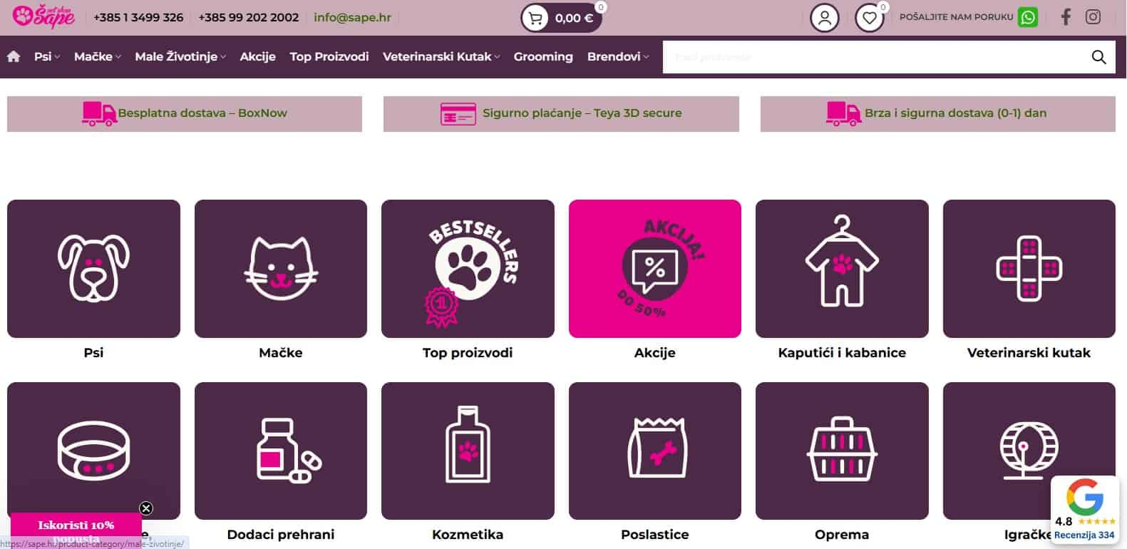 Šape - screen homepage