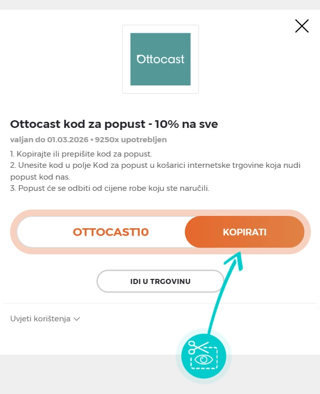 Upute za kopiranje koda za popust Ottocast