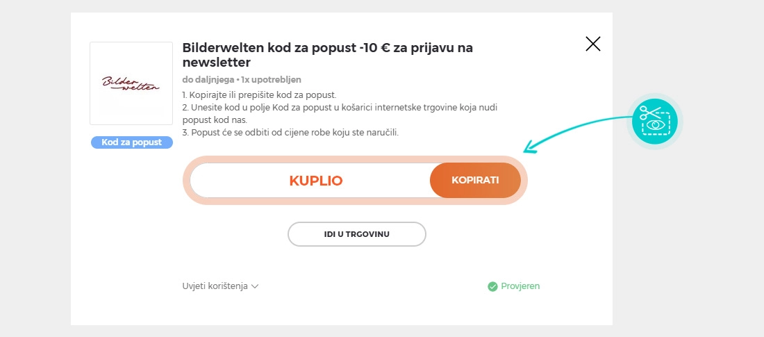 Upute za kopiranje koda za popust Bilderwelten