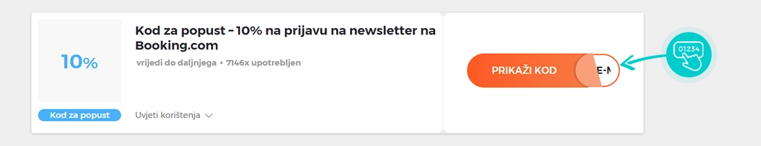 Primjer koda za popust Booking