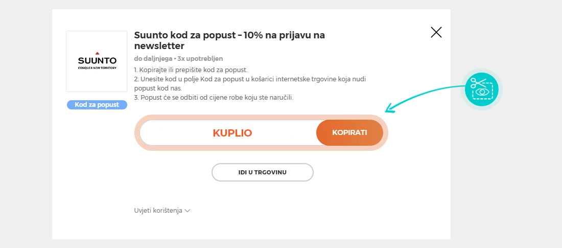 Upute za kopiranje koda za popust Suunto