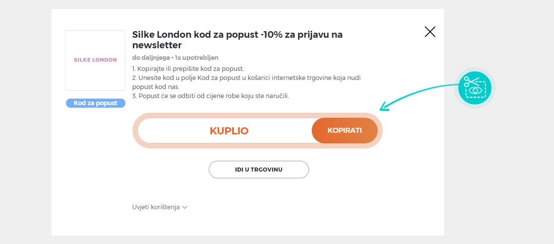 Upute za kopiranje koda za popust Silke London