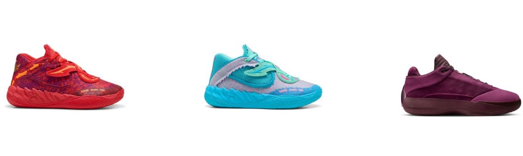 Crvena, plava i bordo tenisica u nizu