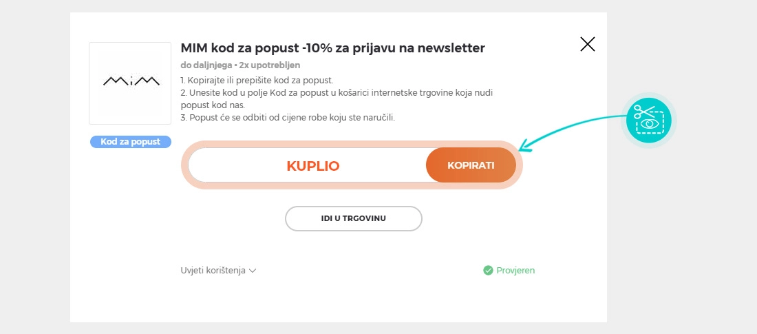 Upute za kopiranje koda za popust MIM