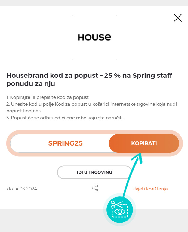 Upute za kopiranje koda za popust House