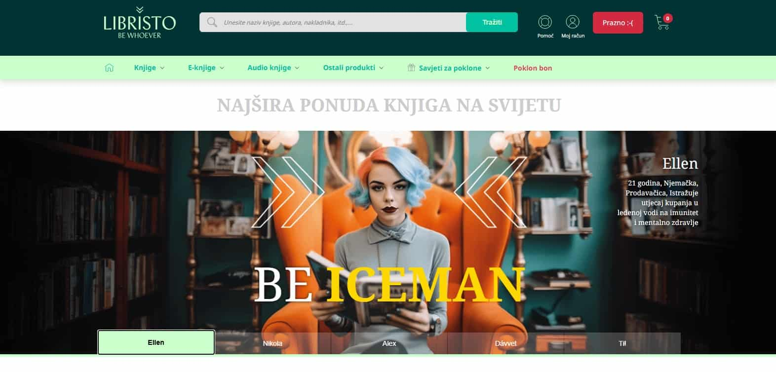 Žena s knjigom u ruci na narančastoj sofi u biblioteci