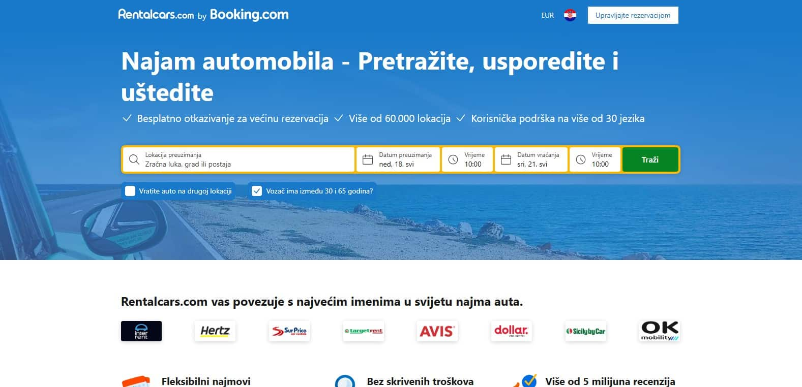 Rentalcars - screen homepage