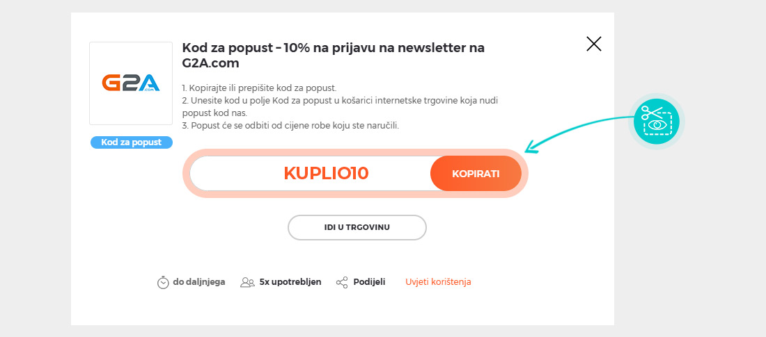 Upute za kopiranje koda za popust G2A