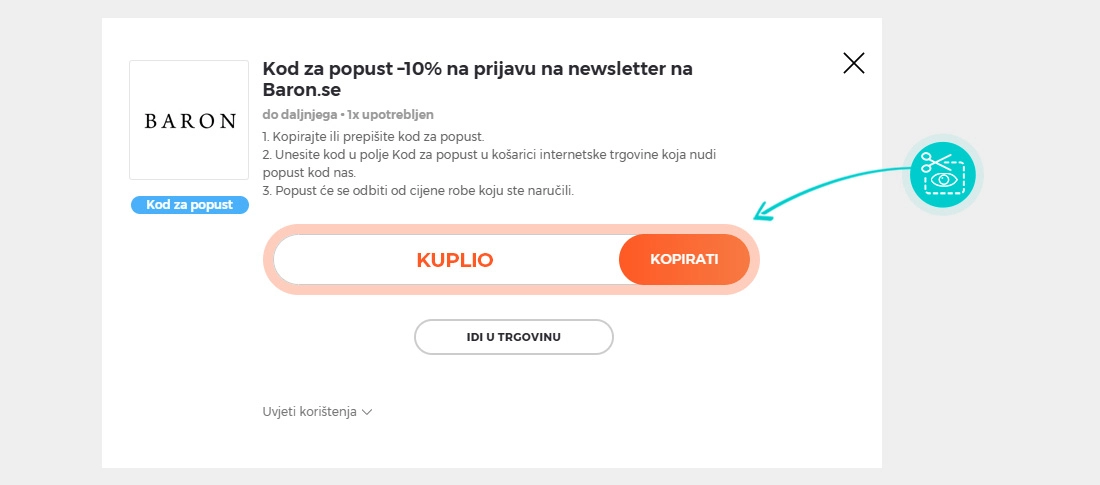 Upute za kopiranje koda za popust Baron