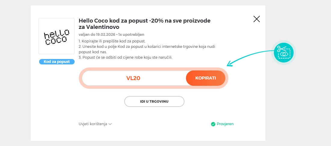 Upute za kopiranje koda za popust Hello Coco