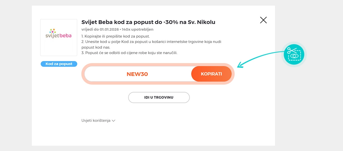 Upute za kopiranje koda za popust Svijet Beba