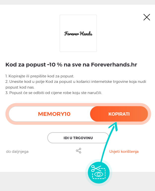 Upute za kopiranje koda za popust Forever Hands