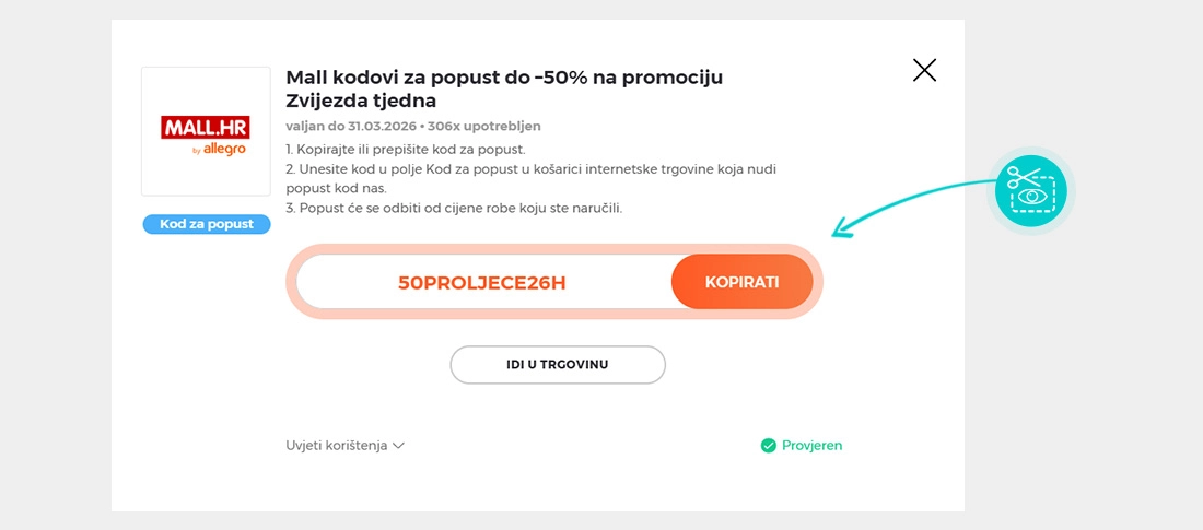 Upute za kopiranje koda za popust Mall.hr