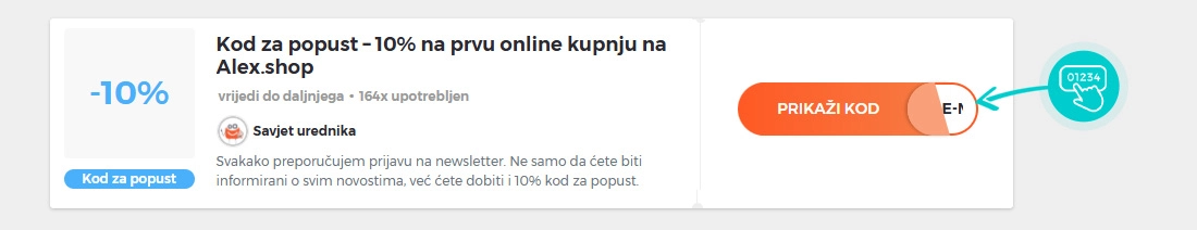 Primjer koda za popust Alex.shop