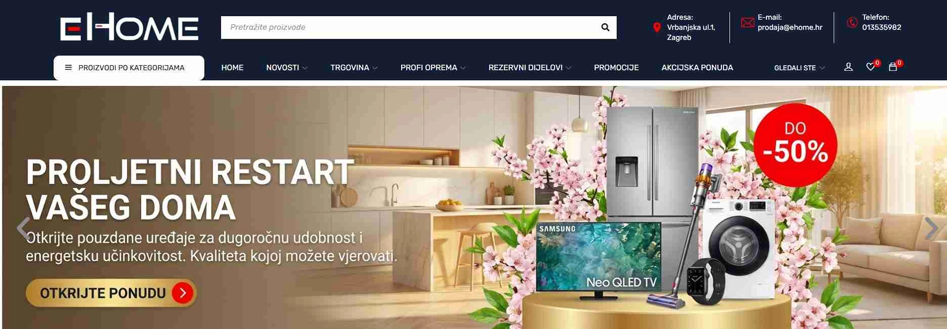 početna stranica- prikazani kućanski aparati