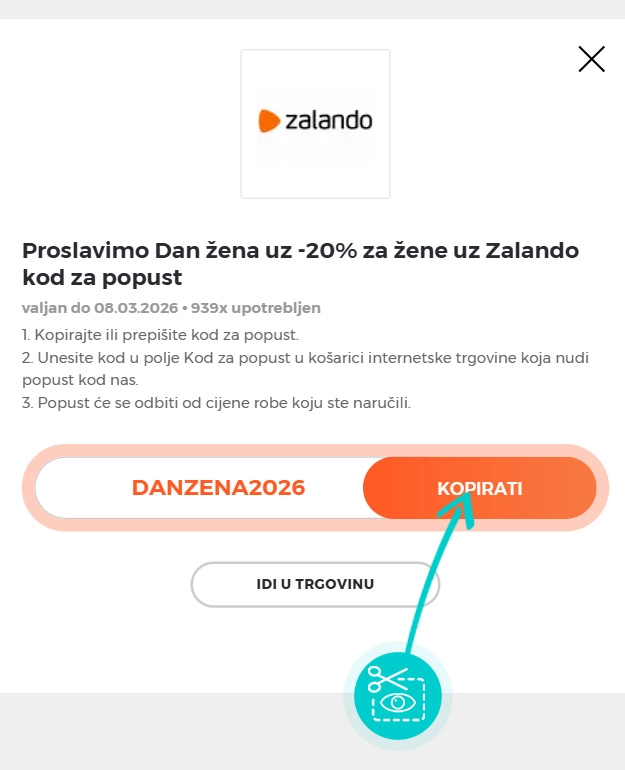 Upute za kopiranje koda za popust Zalando