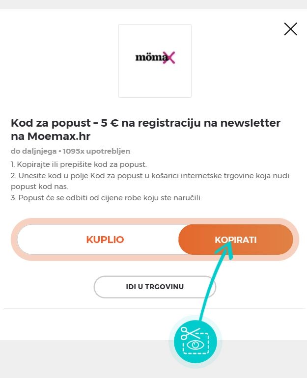 Upute za kopiranje koda za popust Mömax