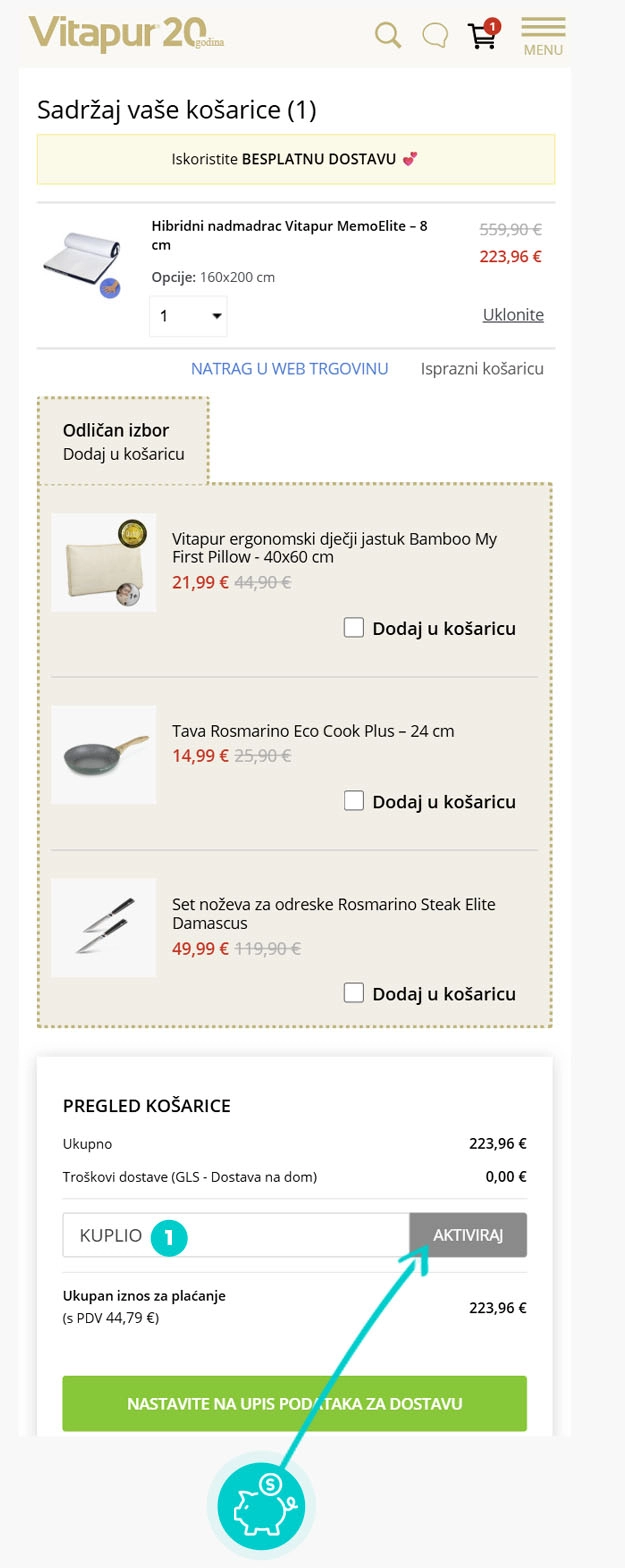 Upute kako primijeniti kod za popust u košarici internetske trgovine Vitapur