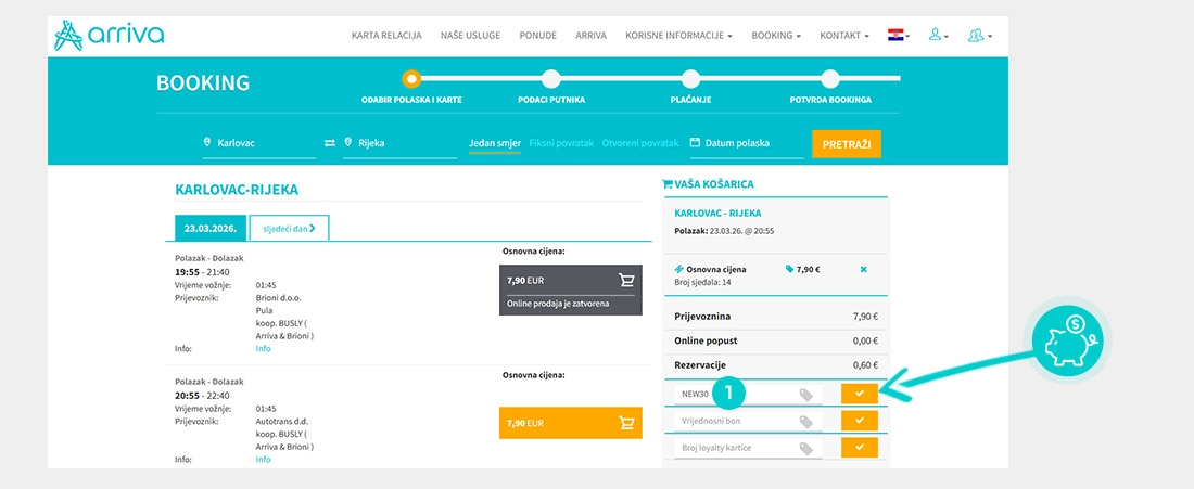 Upute kako primijeniti kod za popust u košarici internetske trgovine Arriva