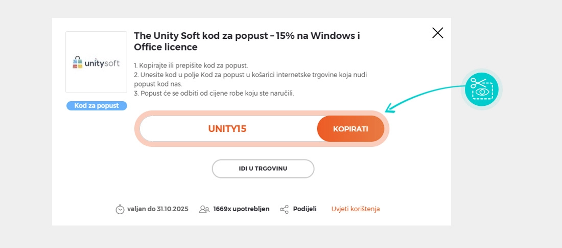 Upute za kopiranje koda za popust The Unity Soft