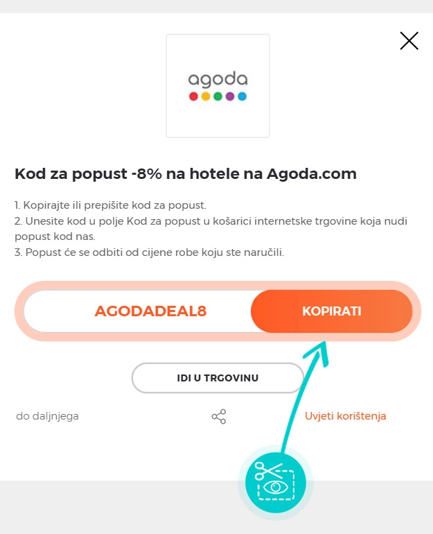 Upute za kopiranje koda za popust Agoda