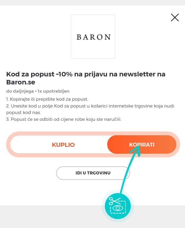 Upute za kopiranje koda za popust Baron