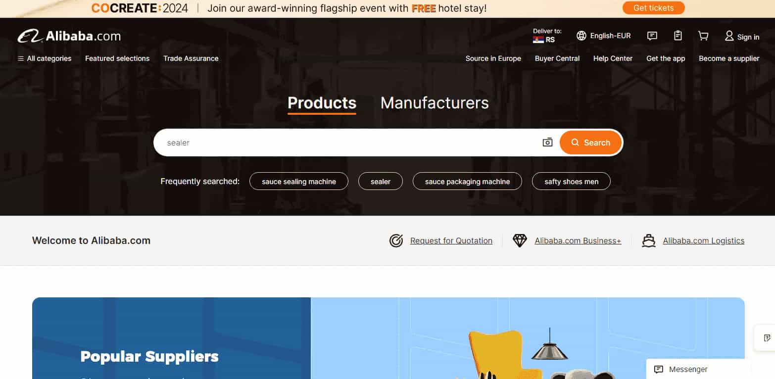 Alibaba - screen homepage