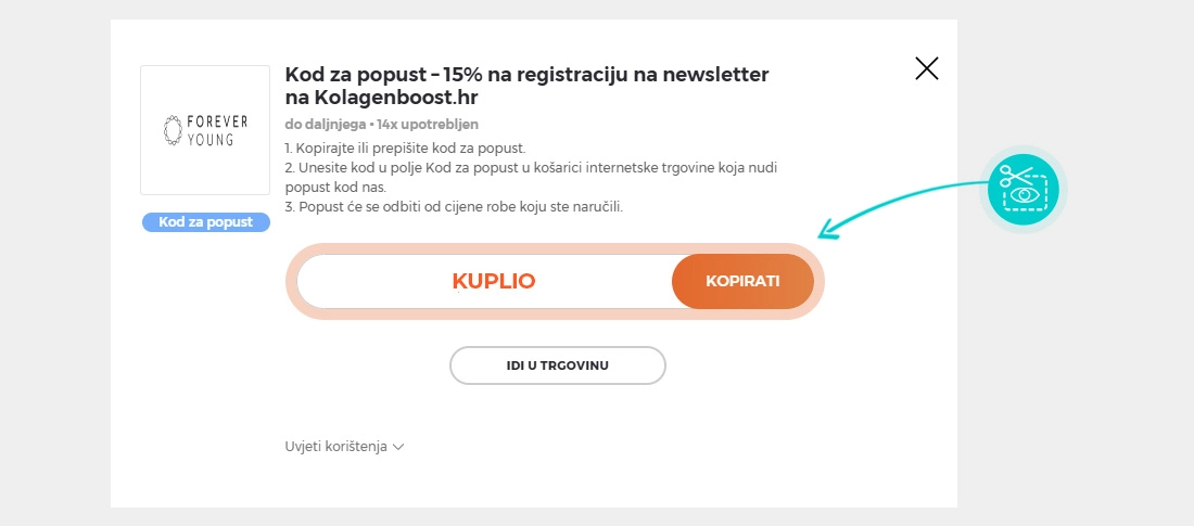Upute za kopiranje koda za popust Forever Young