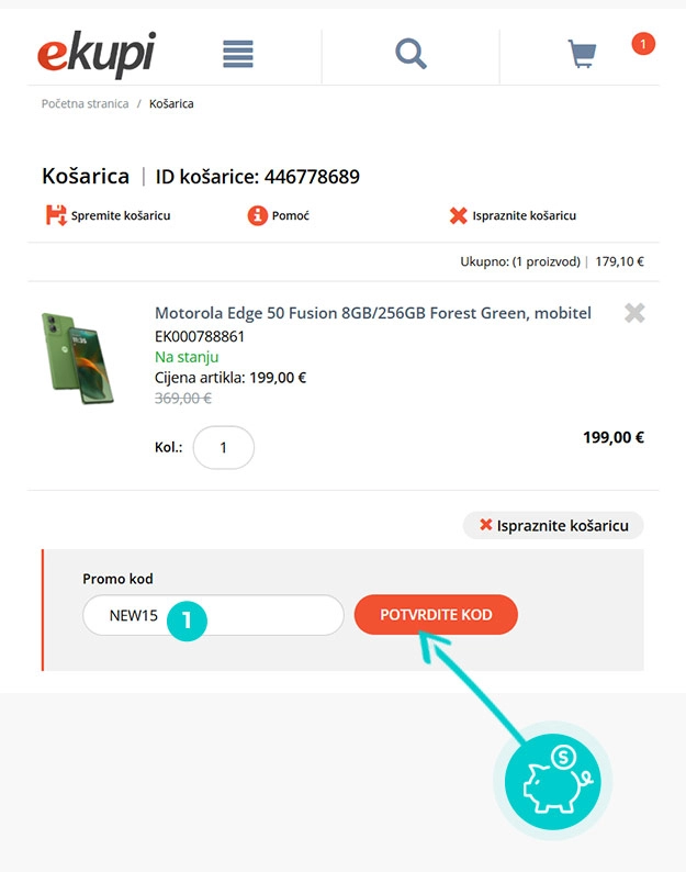 Upute kako primijeniti kod za popust u košarici internetske trgovine eKupi