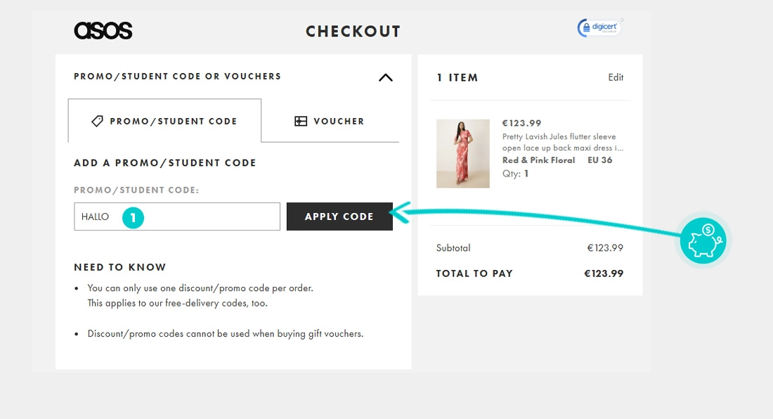 Upute kako primijeniti kod za popust u košarici internetske trgovine Asos