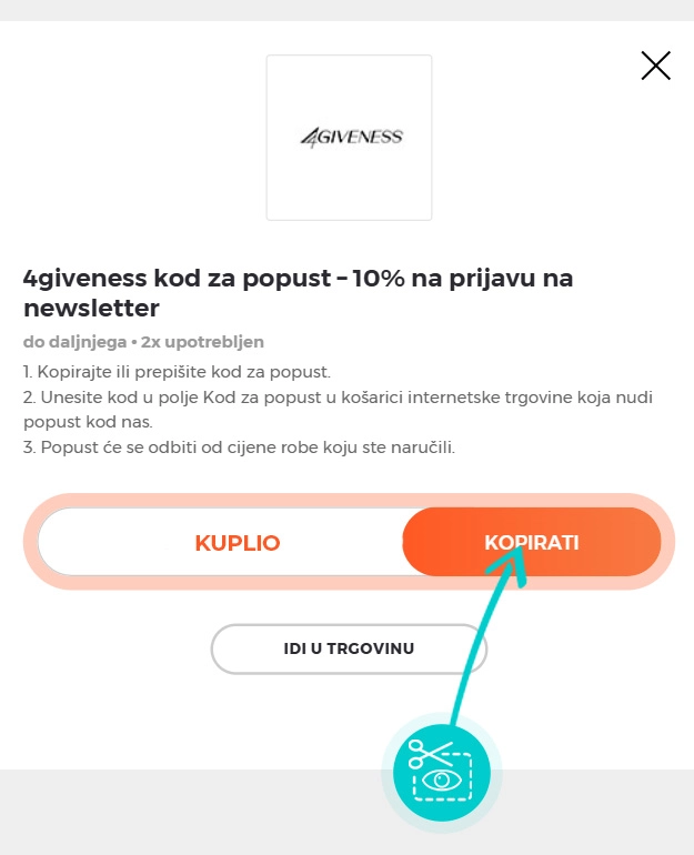 Upute za kopiranje koda za popust 4Giveness