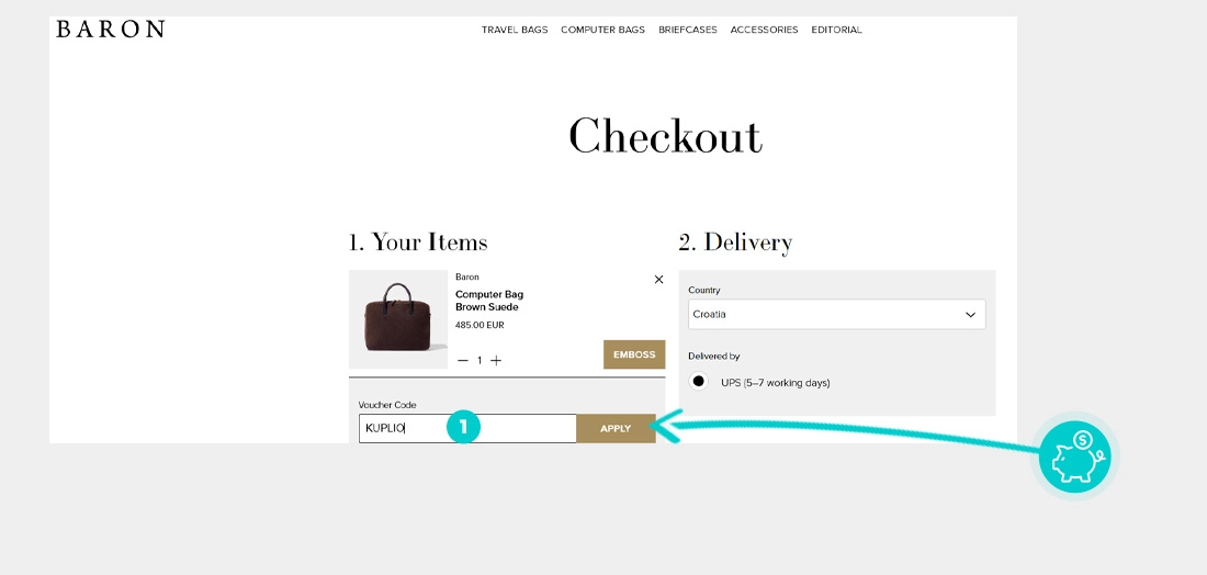 Upute kako primijeniti kod za popust u košarici internetske trgovine Baron