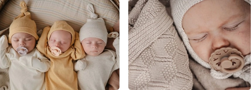 Bebe s dudama spavaju u pletenoj odjeći