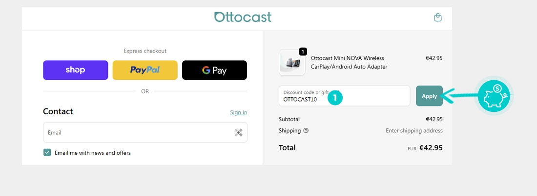 Upute kako primijeniti kod za popust u košarici internetske trgovine Ottocast