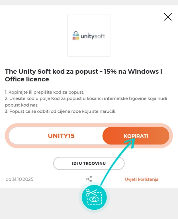 Upute za kopiranje koda za popust The Unity Soft