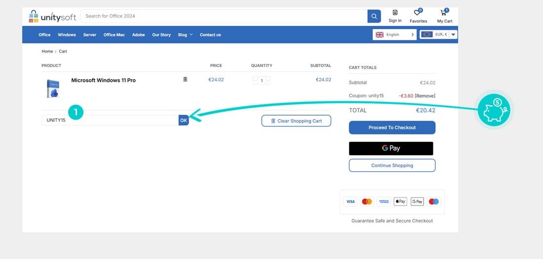 Upute kako primijeniti kod za popust u košarici internetske trgovine The Unity Soft
